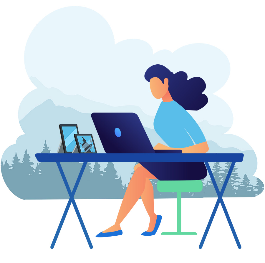 woman at a computer desk